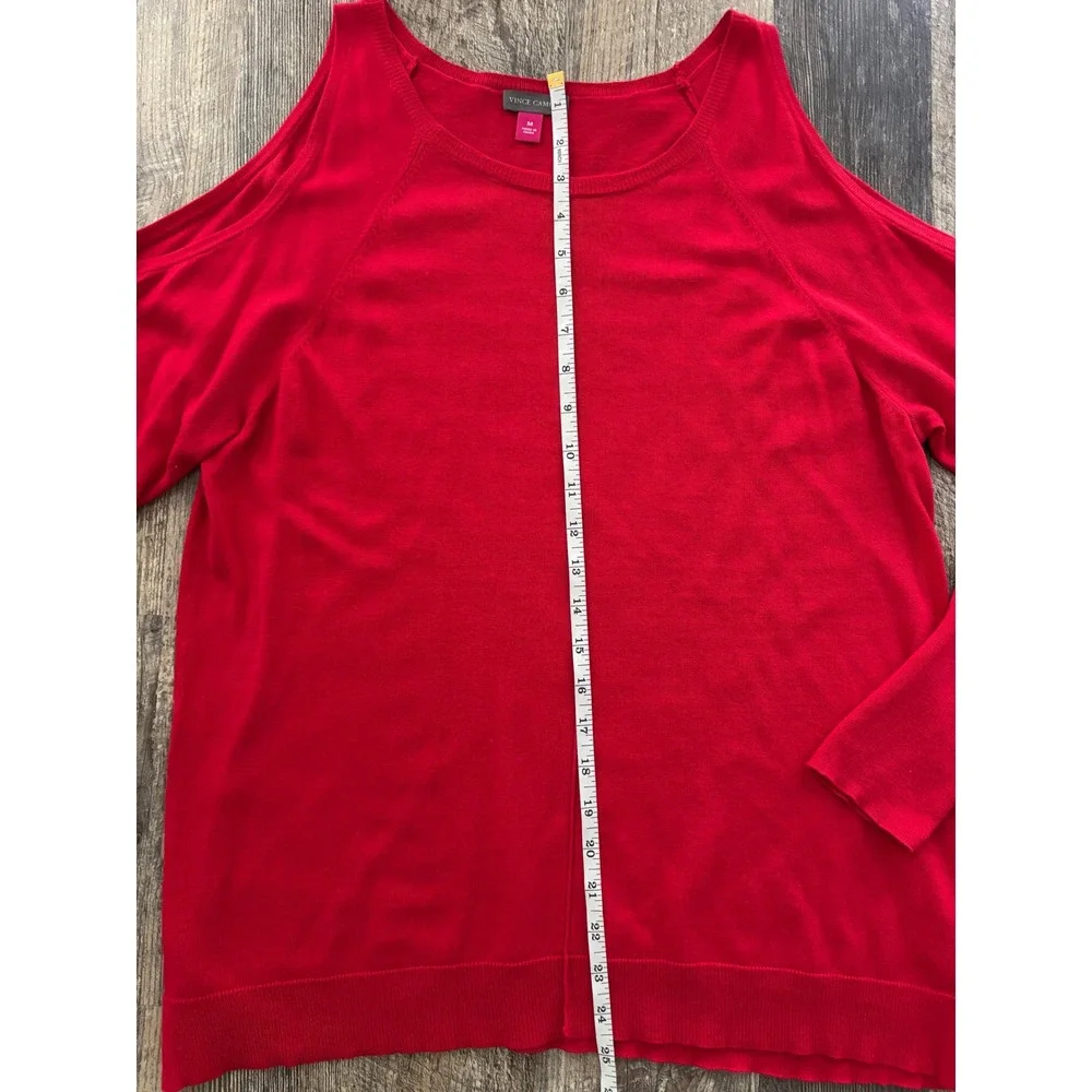 Vince Camuto Red Cold Shoulder‎ Sweater Long Sleeve Cotton Blend Medium